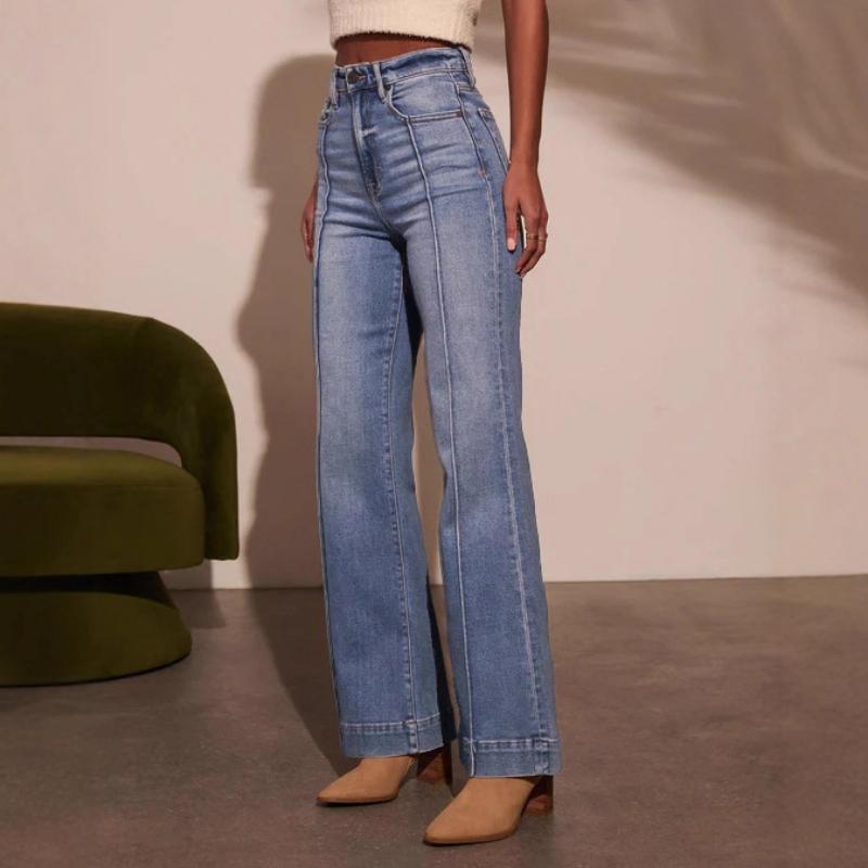 Nieuwe Dames Hoge Taille Billiftende Flare Jeans, Modieuze Rechte Pijp Bootcut Denim Broeken voor Casual Kleding