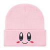 Pink Knitted Hat with Face 3D Embroidered Kirby Expression Cute Versatile Yarn Hat