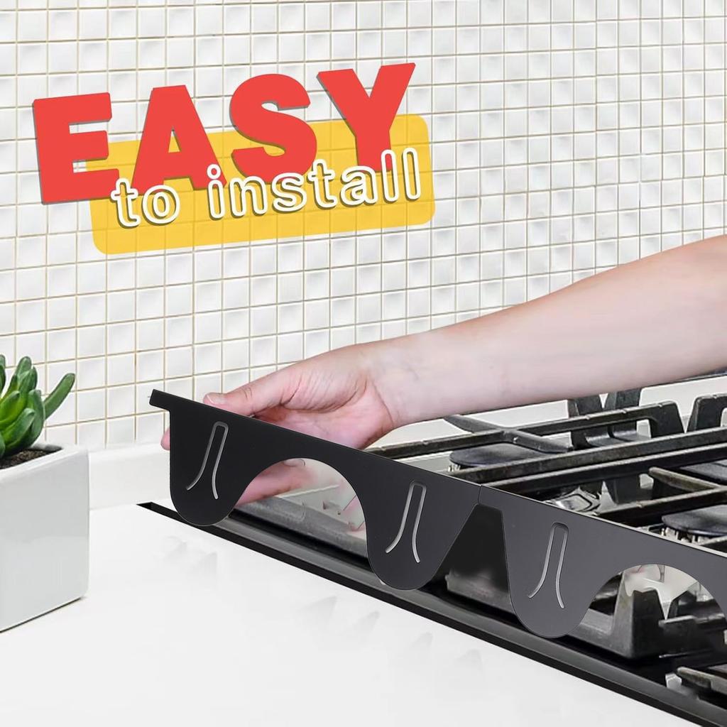 2 Pair Stainless Steel Stove Gap Covers Stove Gap Filler Range Trim Kit Stove Gap Guards Heat Resistant Adjustable Length 35-70cm Black