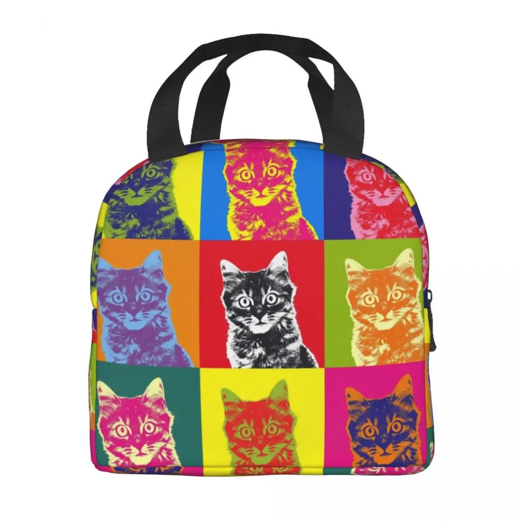 Bunte Katze Tragbare Lunchboxen für Frauen Wasserdicht Pop Art Kühltasche Thermisch Isoliert Lunchtasche lunchbag