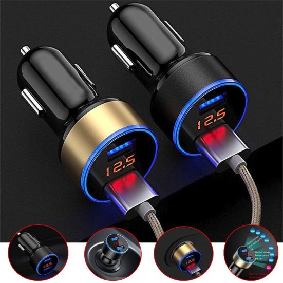 3.1A Dual Usb 2 Ports Lcd Display 12-24V Socket Car Charger