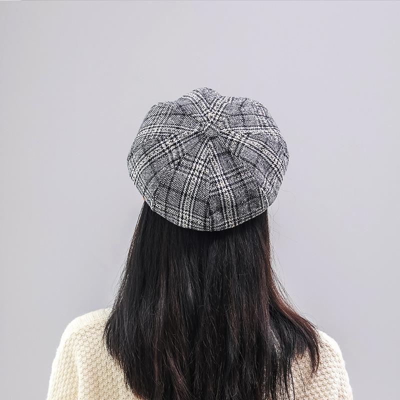 Milliner Maug Beret Vintage Plaid Octagonal Hat British Vintage Painter Hat Fashion
