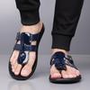 Men Black Leather Slippers Simple Flats Summer White Flip Flops Outdoor Sandals Blue Open Toe Beach Shoes Plus Size