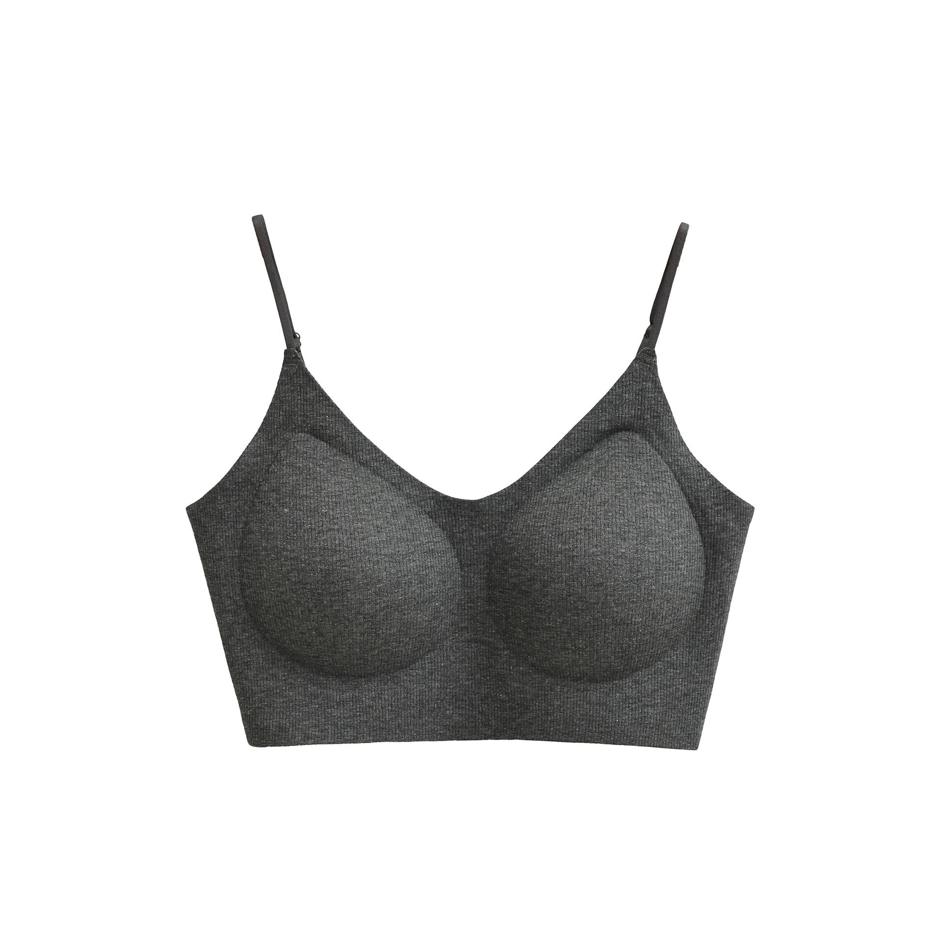 Women s Small Chest Camisole: Padded, Thin Straps, Open Back Vest Top One Size темно-серого