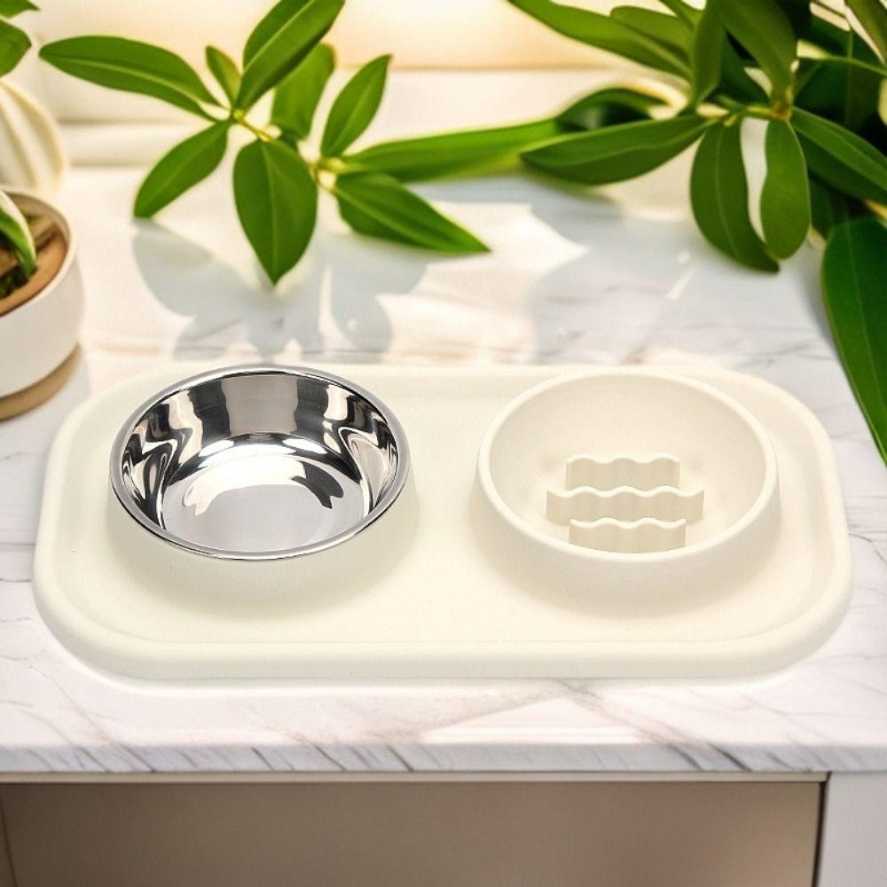 Anti-knockover Double Slow Feeder Bowl Food-grade Puppy Slow Eating Bowl  Small Medium Breed Dogs