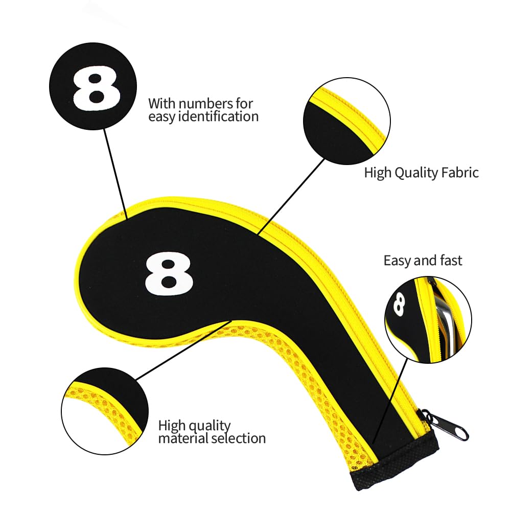 Scott Edward 12-Piece Digital Print Golf Club Iron Covers with Chloroprene Rubber Fasteners, Golf Wedge Covers, Long Neck Protective Net Golf Headcove