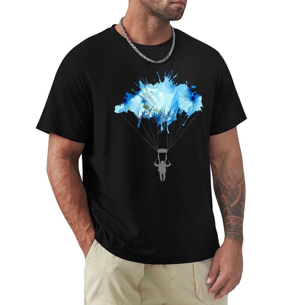 Skydiving Skydiver Parachute Parachuting Watercolor Illustration Tshirt Minimalist Plain Crew Neck Tshirt