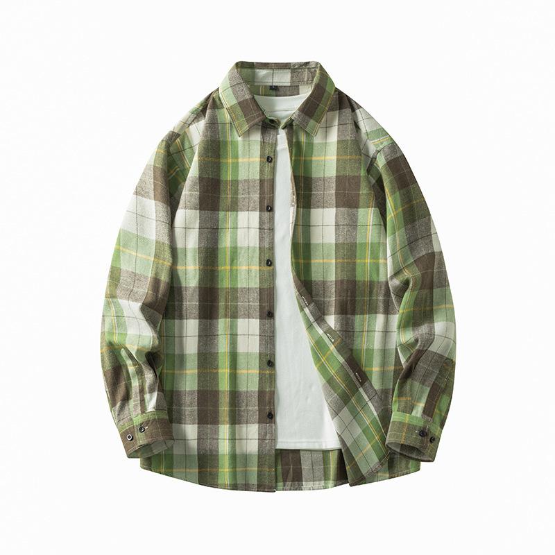 Autumn Fashion Simple Contrasting Color Men's Plaid Shirt, Korean Version of Trendy Casual Men's Long-sleeved Shirt
