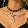 Street Subculture Gothic Choker Women Leopard Print Rivet Cross Pendant Necklace Trends Y2K Retro Spicy Girl Jewelry Accessories