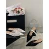 Fashion Shoes Woman 2025 Low Slippers Casual Pointed Toe Pantofle String Bead Luxury New Summer Flat Cover Slides Hoof Heels Fashion Rom
