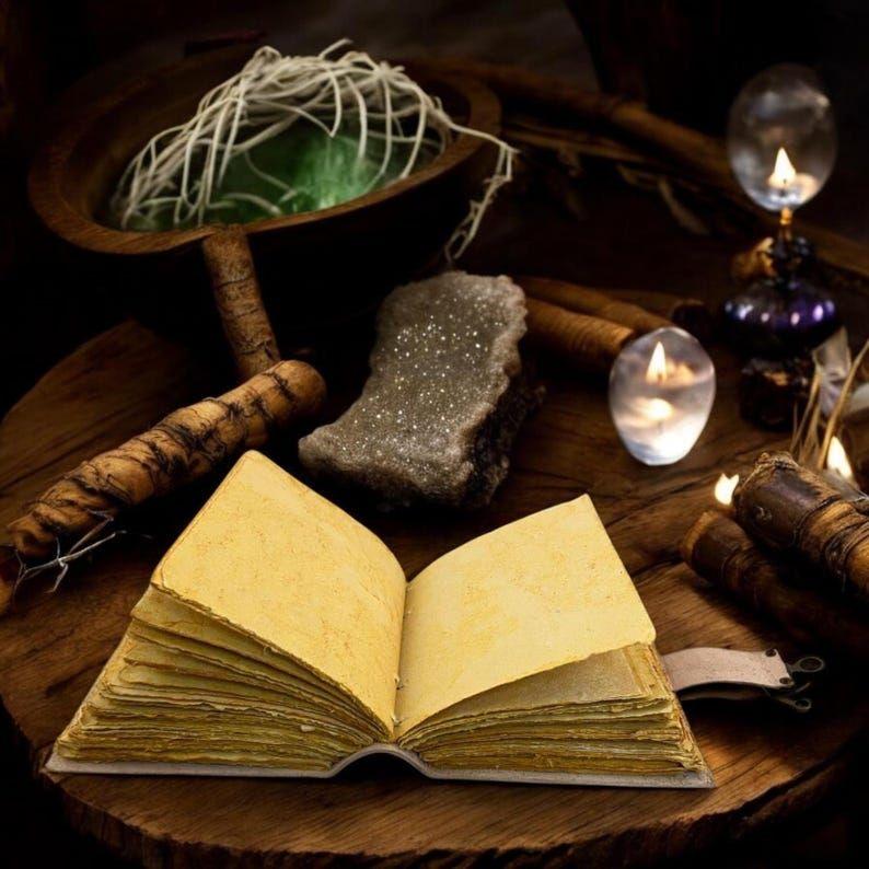 Leather Journal Gothic Notebook The Raven Grimoire Print - Vintage Handamde Journal Book of Shadows Witchcrafts Journal Gifts for Men