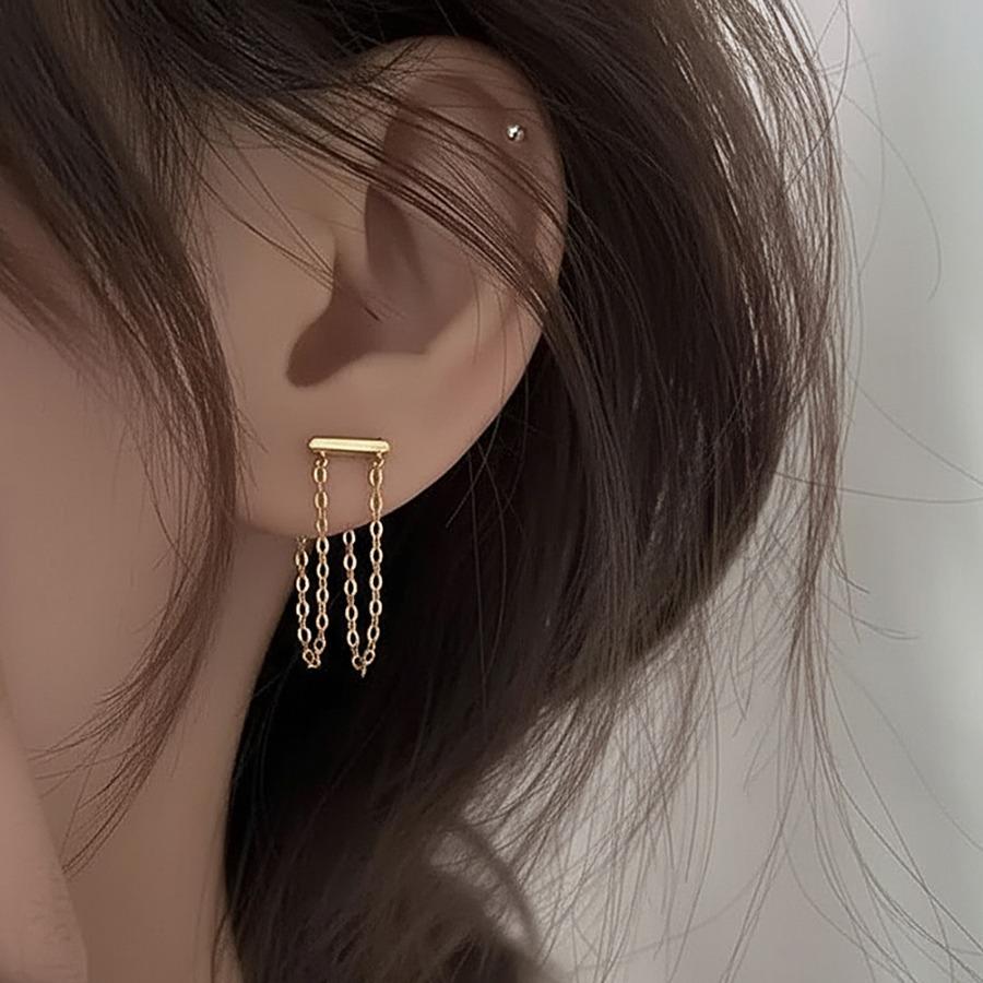 Stainless Steel Tassel Earrings Ear Studs Women'S Design Sense Ear Chain Earrings