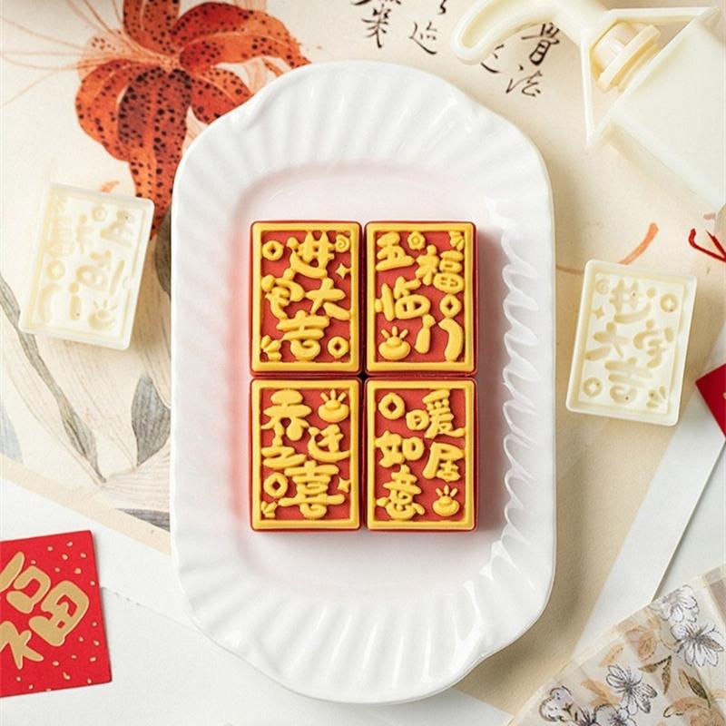 Plastic Mooncakes Mold Cookie Stamp Cake Baking Tool Hand Pressure Pastries Mould for Celebration and Gatherings