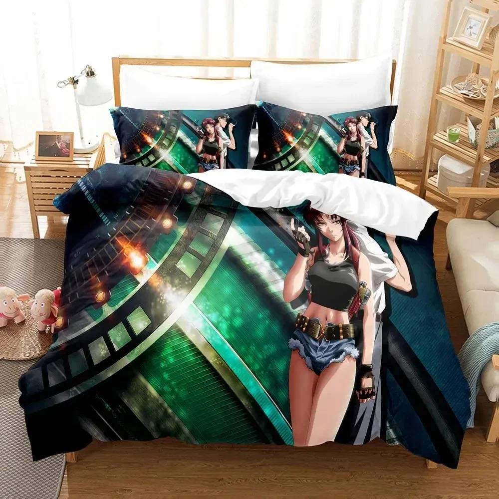 Anime Black Lagoon Bedding Set Duvet Cover Bed Set Quilt Cover Pillowcase Comforter King Queen Size Boys Adult Bedding Set