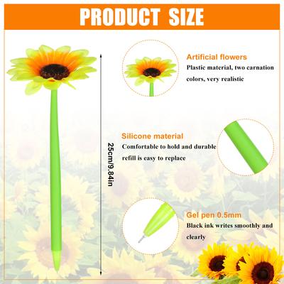 Sunflower Pens Faux Flowers Ballpoint Pens Creative Sunflower Gel Ink Pen 0.5 Mm Flower Writing Pen For School Office Home