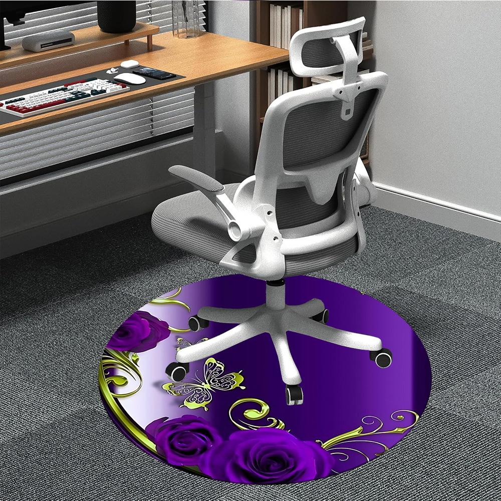 

1pc Butterfly Rose Decorative Chair Carpet for Office, Round Polyester Mat, Indoor Decor for Office, Washable Non-slip Carpet yy251219026 80cm by 80cm