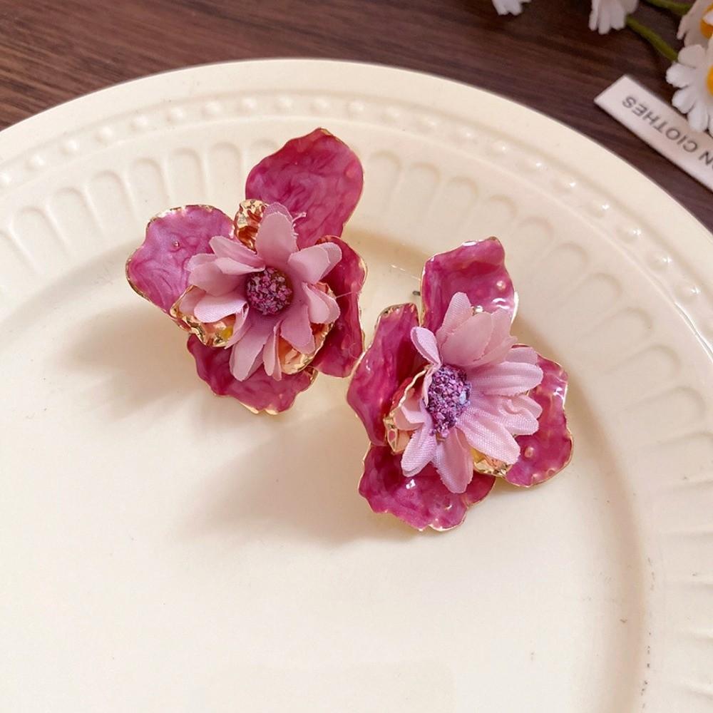 Korean Style Exaggerated Ear Pendant Oil Drip Floral Ear Studs Colorful Flower Earrings  Daily