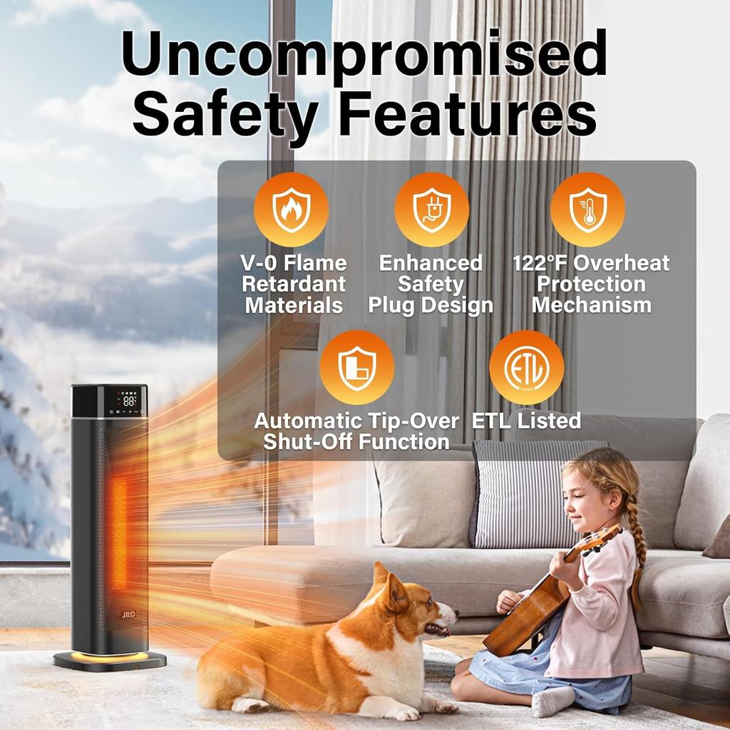 24' Portable Space Heater, Fast Heating with Remote, 4 Modes, Oscillation, Overheat & Tip-Over Protection