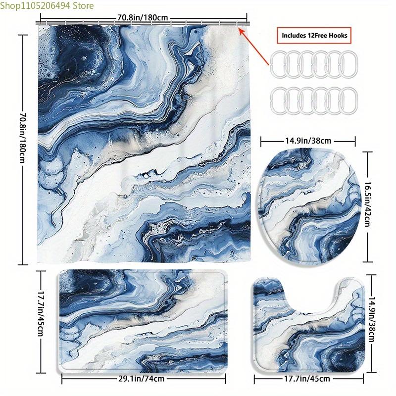 1/3/4pcs Marble Water Ripple Pattern Bathroom Set, Includes Toilet Lid Cover, Bath Mat, and Non-Slip Mat with 12 Plastic Hooks