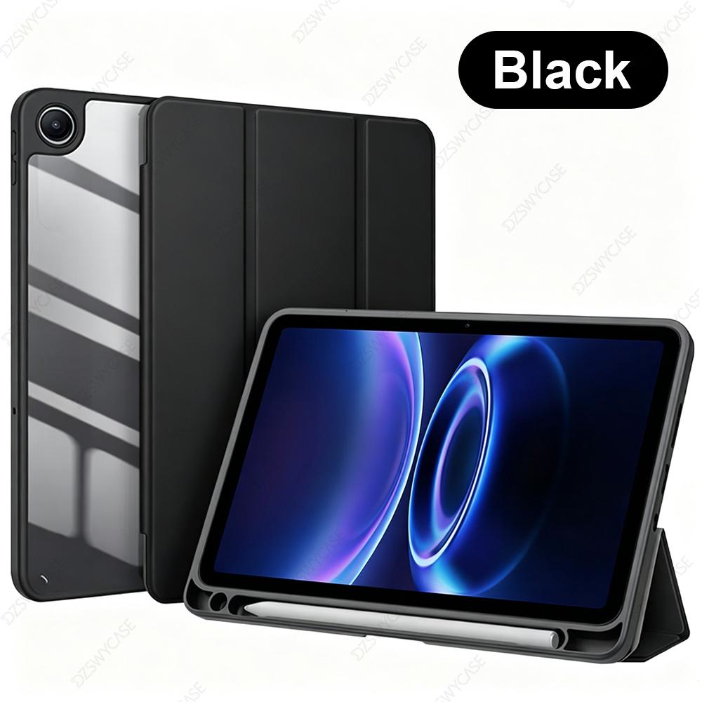 Case for Xiaomi Redmi Pad 2 SE 9.7 inch 2026, Trifold Stand Case with Pencil Holder, PU Leather Clear Transparent Back Cover