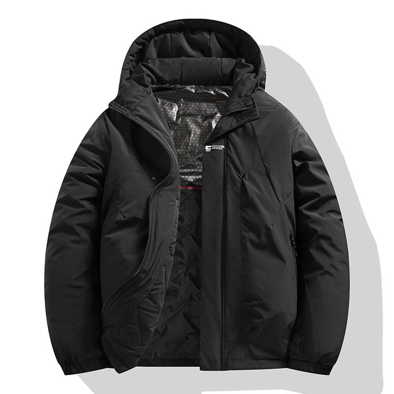Casual Men's Charging Cotton Jacket Winter Port Style Loose Windproof Plus Size Hooded Waterproof Warm Solid Color Jacket Cotton Jacket