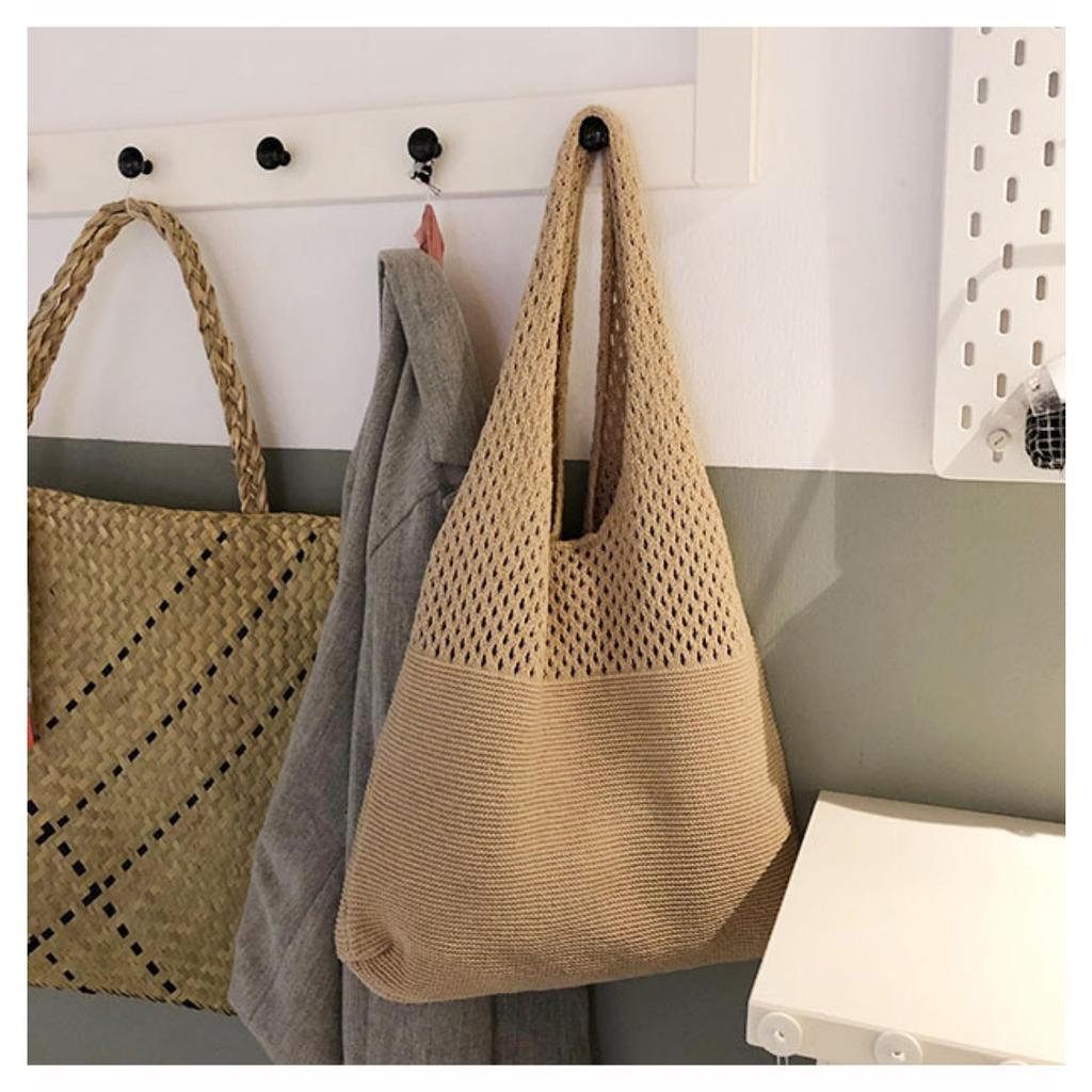 Damska dziergana torba tote o dużej pojemności - Otwarta, konwertowalna torba crossbody/do ręki, nie wymaga zapięcia - Łatwa w pielęgnacji, pranie ręczne/czyszczenie chemiczne