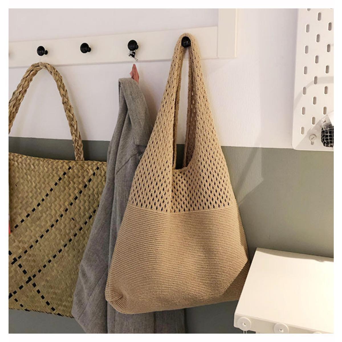 

Женская вязаная сумка-тоут большой вместимости - Открытая трансформируемая сумка кроссбоди/сумка, Дизайн без застежки - Легкий уход, Ручная стирка/химчистка