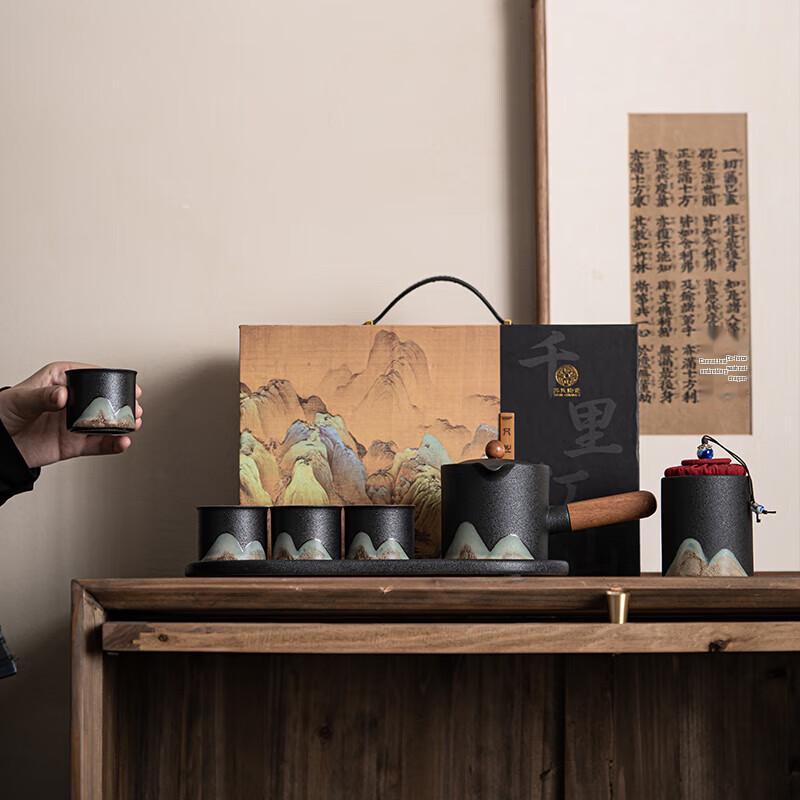 Sushih Hand-Painted Ceramic Side-Handle Teapot Kung Fu Tea Set