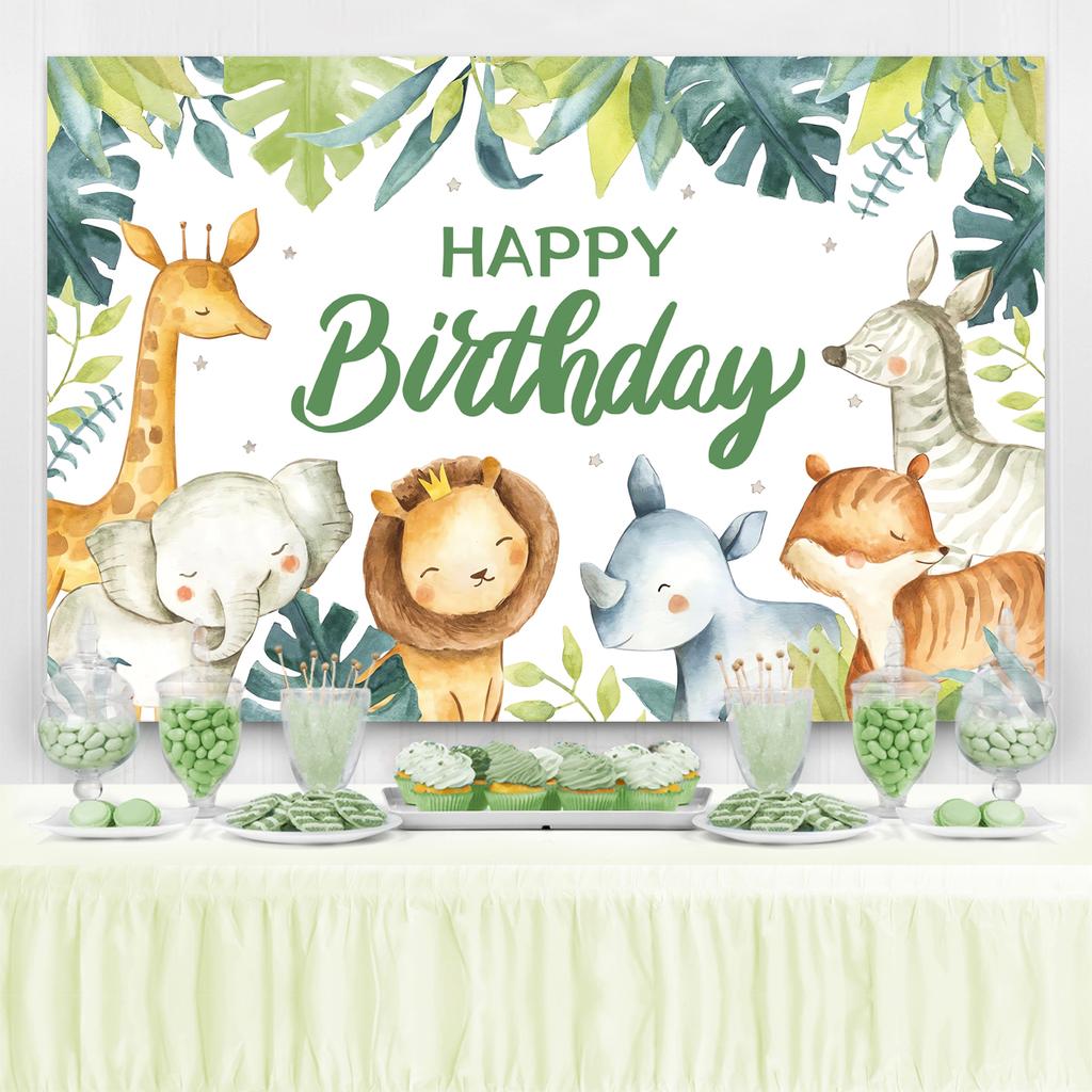 Jungle Safari  Animal Party Background Backdrop Happy Wild One 1st Birthday Party Decoration Baby Shower Photo Background
