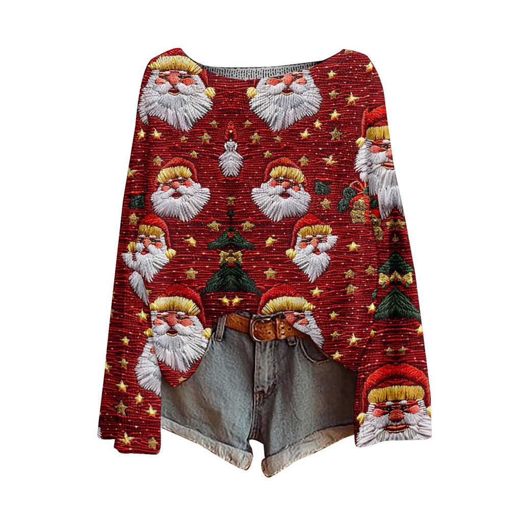 ZJW One-Shoulder 3D Christmas Pullover Sweater