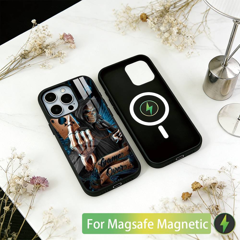 Sensenmann Totenkopf Skelett Handyhülle Für iPhone17,16,15,14,13,12,11 Plus,Pro Magnetisch Für Magsafe Kabelloses Laden