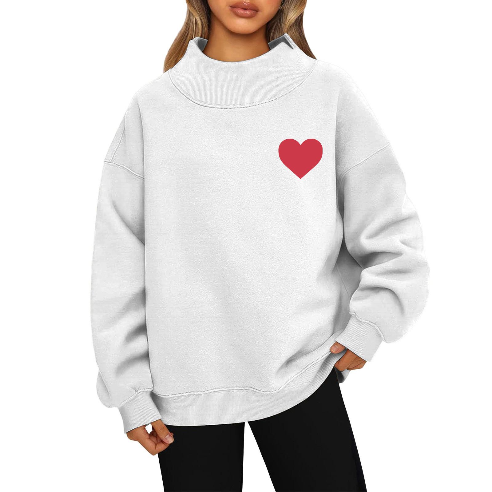 Women s Valentine s Day Print Fashion Loose High-Collar Long Sleeve Color Sweatshirt Pullover XL белый 1880₽
