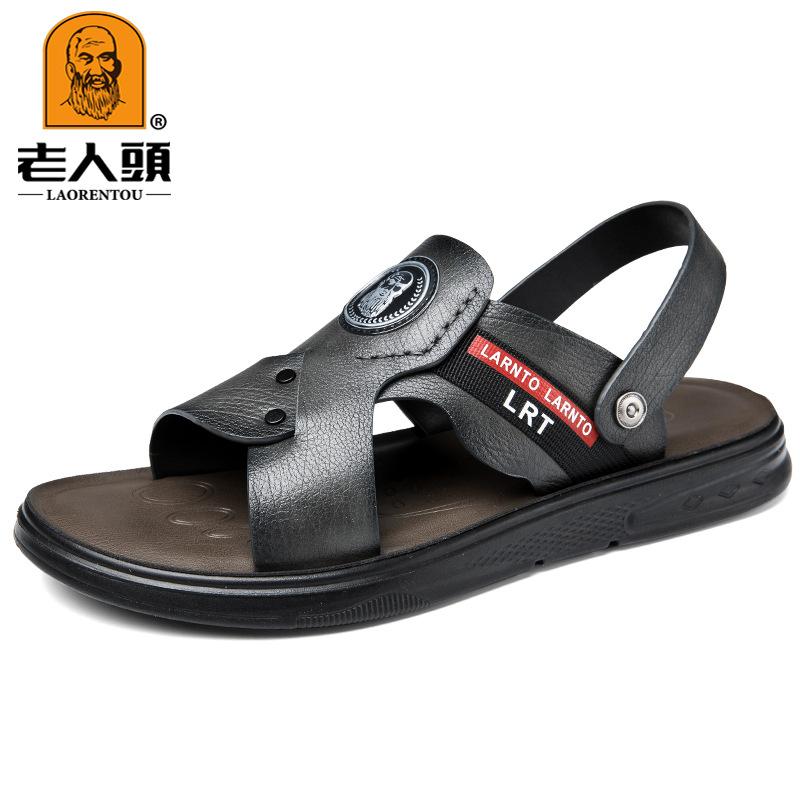 

Мужские сандалии для пожилых людей, первый слой из коровьей кожи, повседневная нескользящая пляжная обувь, кожаные сандалии двойного назначения для вождения 47