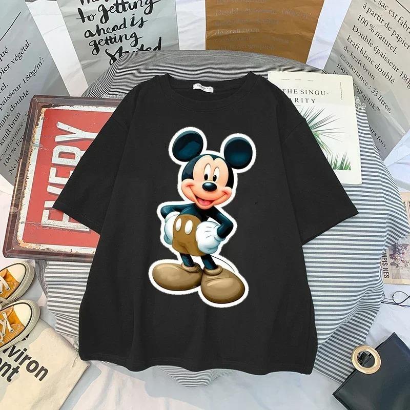 Fashion Disney Cartoon Mickey Minnie Printed T Shirt Vintage Women Casual Short Sleeves Streetwear Tshirt Harajuku Tees Tops