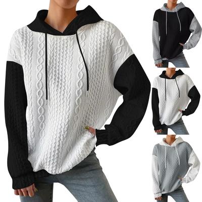 Women's Patchwork Fashion Comfortable Casual Hooded Long Sleeve Sweatshirt