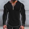 Men Waffle Knit Hooded Henley Shirt Vacation Long Sleeve T Shirt Casual Fashion Style