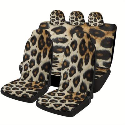 Fit Leopard Print Car Seat Covers Full Set For Most Cars - For 2 Front & Rear Seats (Driver/Passenger, Back), All-Season Machine