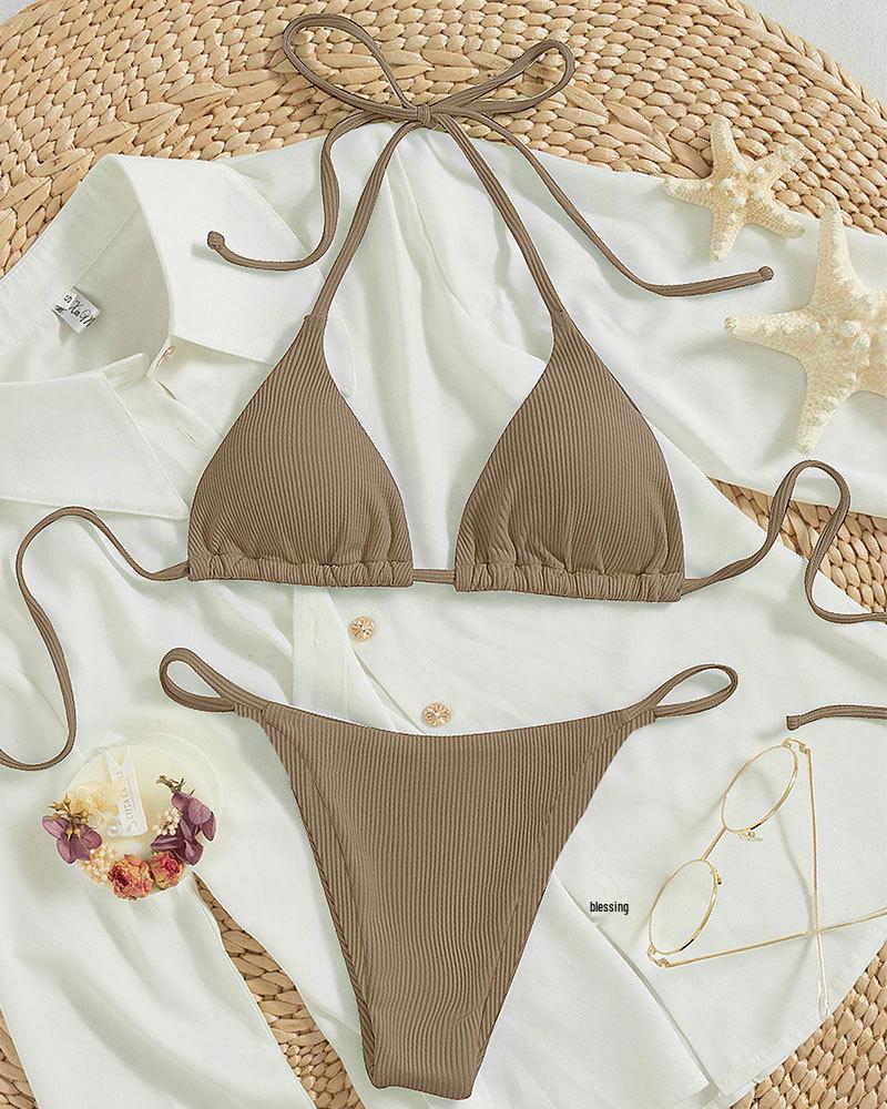 2025 Summer Women's Sexy Multicolor Halter Lace-Up Bikini Swimsuit