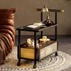 High-end Side Table Bamboo 2 Layers Coffee Tables Mobile Coffee Table with Wheels Trolley Home Storage Rack Living Room Decor