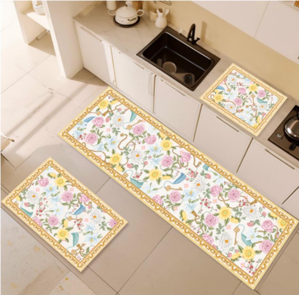Korean-Style Kitchen Floor Mat Floral Diatomaceous Earth Runner Bathroom Absorbent Non-Slip Foot Mat Home Decor