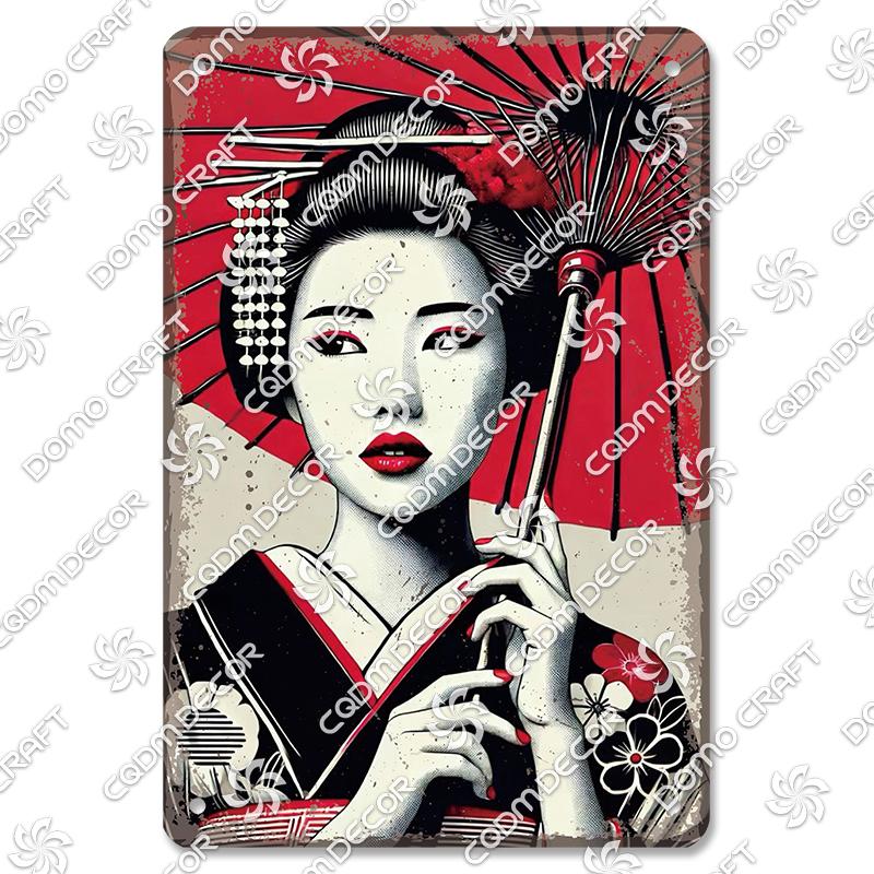 Retro Japanischer Stil Poster Metall Blechschilder Kimono Schönheiten Japanischer Samurai Vintage Metallplatte Wanddeko Club Bar Man Cave