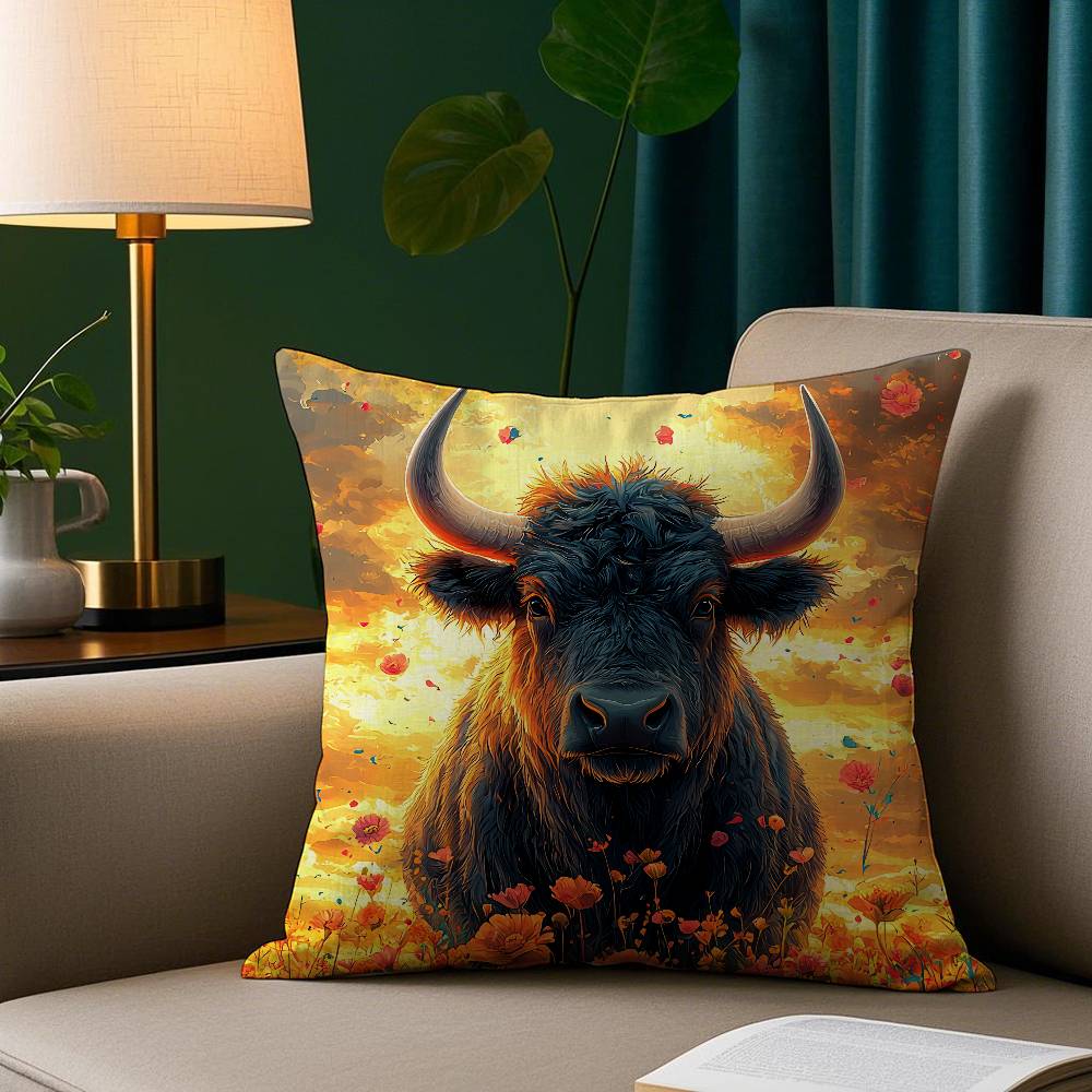 Vibrant Highland Cow Pattern Pillow Case Short Plush Print Cushion Cover Square Throw Pillow Covers Sofa Home Decor