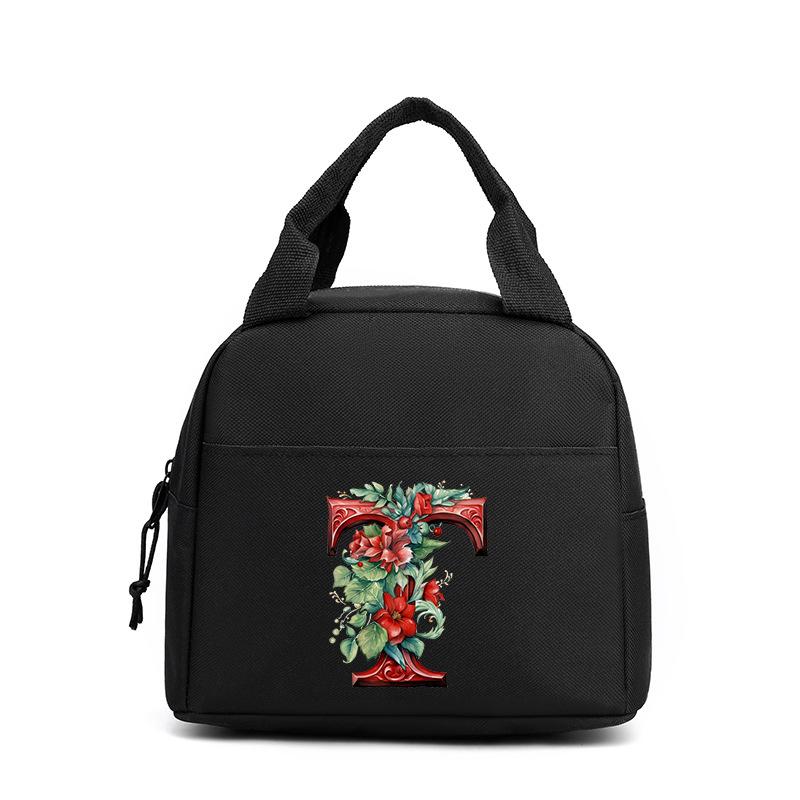 Trend niche print flower 26 letter pattern storage bag tote bag student lunch box bag portable