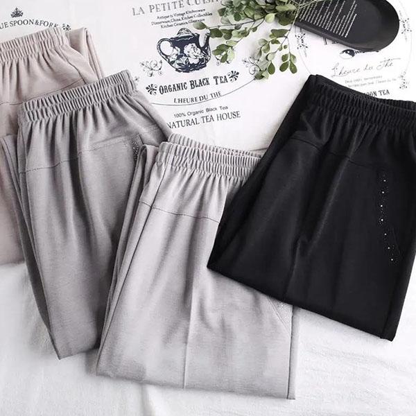 WTEMPO XL-5XL Damen Frühling Sommer Große Größe Eisseidenhose Weibliche Einfarbige Freizeithose mit elastischer Taille