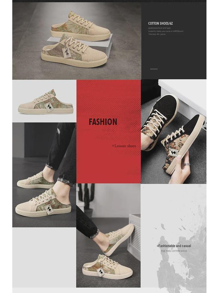 Herren Sommer Slip-On Canvas Sandalen - Trendige Geschlossene Zehen, Fersenfreie Weiße Halbschuhe