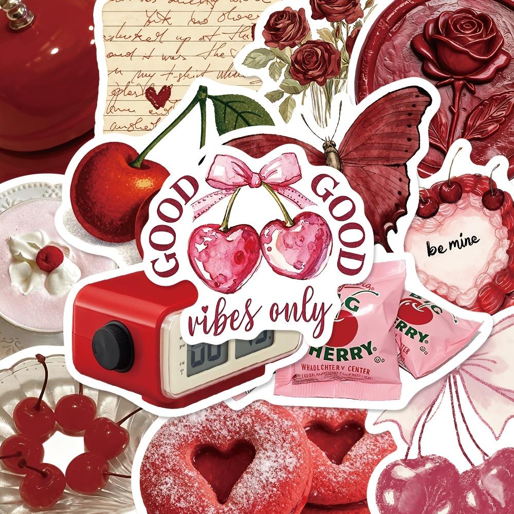 50pcs  Cherry Stickers for - Cute Cartoon Cherry, PVC Fruit Decals with Matte, Irregular Shapes for DIY Scrapbooking, Journals