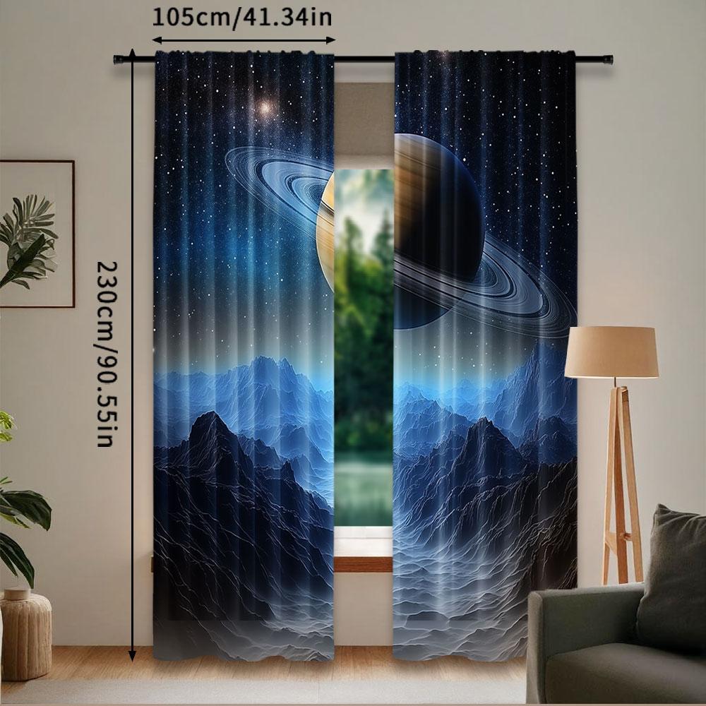 Set Of 2 Starry Night Galaxy Curtains Aesthetic Art Popular Cosmic Planet Suitable Bedroom Living Room Curtain Polyester Perfect For Sitting