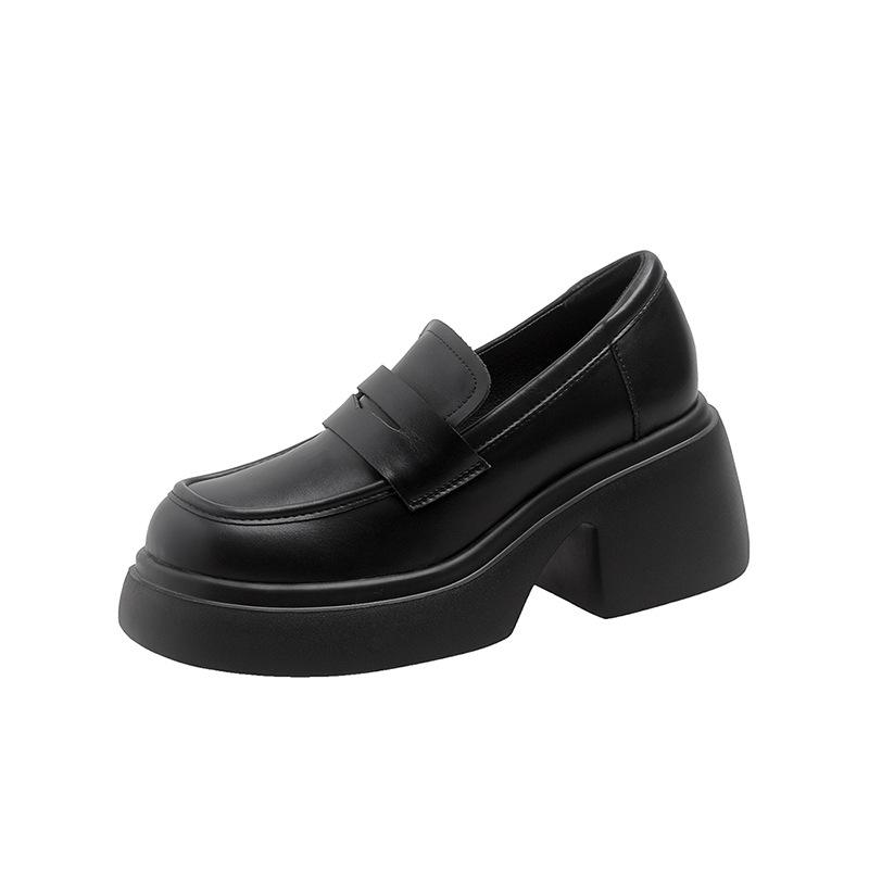 Женские лоферы на платформе весна и лето новая коллекция ретро стиль толстый каблук маленькие кожаные туфли на высоком каблуке мягкая кожа школьная форма одинарные туфли 33 чёрный 4319₽
