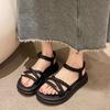 Fairy Wind Sandals Girl 2025 Summer New Korean Version Muffin Thick Sole Simple Thin Band Elastic Band Roman Sandals Woman