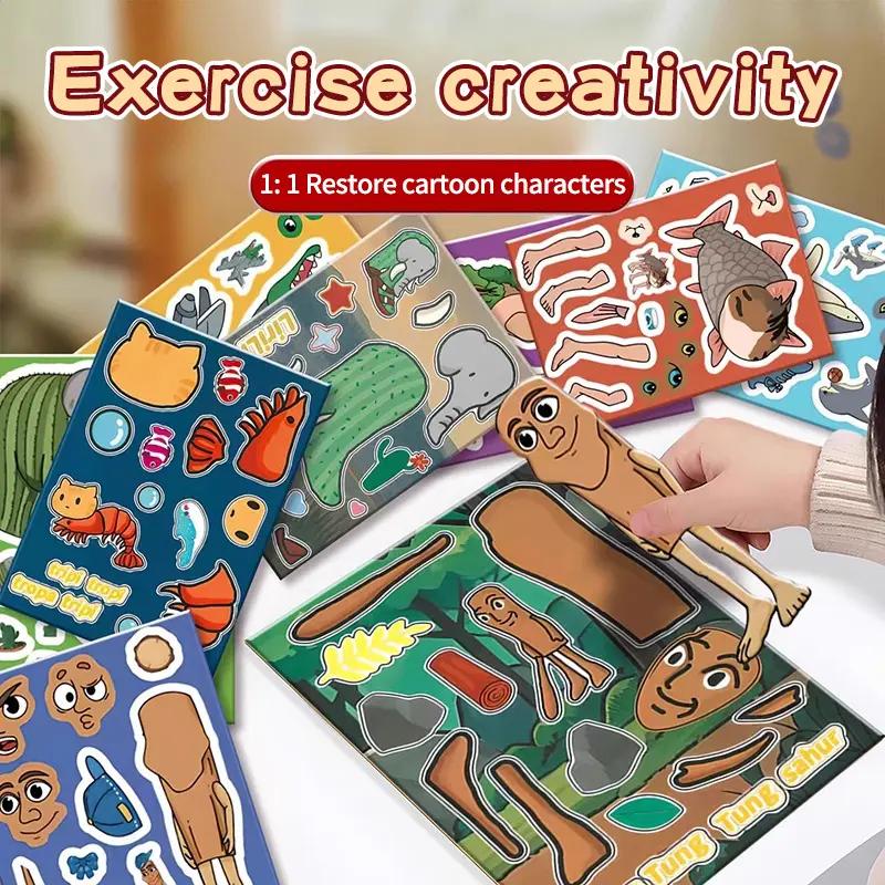 16/8 Sheets Italian Brainrot Sticker Tungtungtung Sahur Tralalero Tralala Shark Stickers Make a Face Puzzle Game Birthday Gift